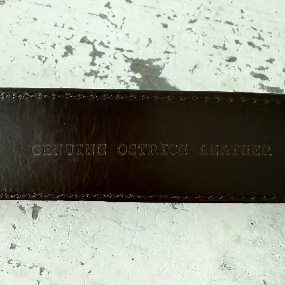 Rod Patrick Mens Full Quill Ostrich Leather Belt Dark Brown 1.25” Tapered Sz 30